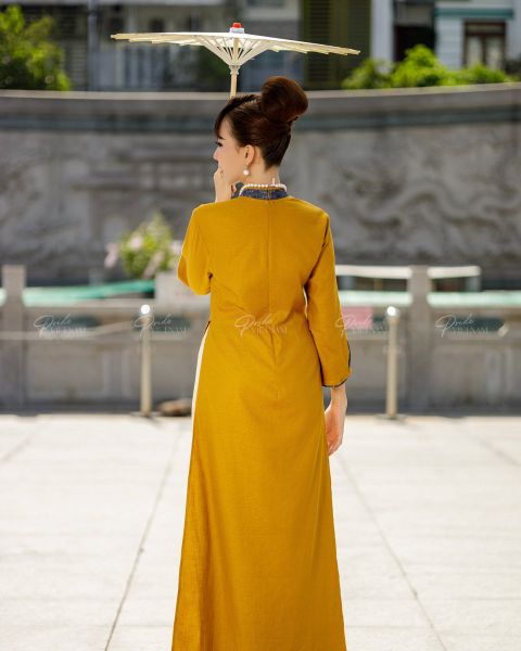 Áo Dài F2 Linen Vàng Nghệ Pride Việt Nam - Không Kèm Quần