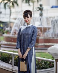 Áo Dài F2 Linen Xanh Đen Pride Việt Nam - Không Kèm Quần