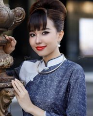 Áo Dài F2 Linen Xanh Đen Pride Việt Nam - Không Kèm Quần