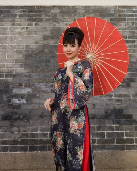 Áo Dài F2 Voan Xanh Hoa Pride Việt Nam - Không Kèm Quần
