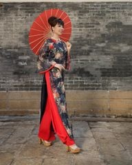 Áo Dài F2 Voan Xanh Hoa Pride Việt Nam - Không Kèm Quần