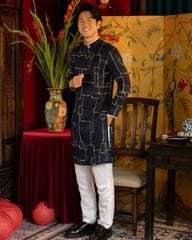 Áo Dài Nam Linen Xanh - Không Kèm Quần
