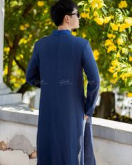Áo Dài Nam F2 Linen Xanh Đen Đột Chỉ - Không Kèm Quần