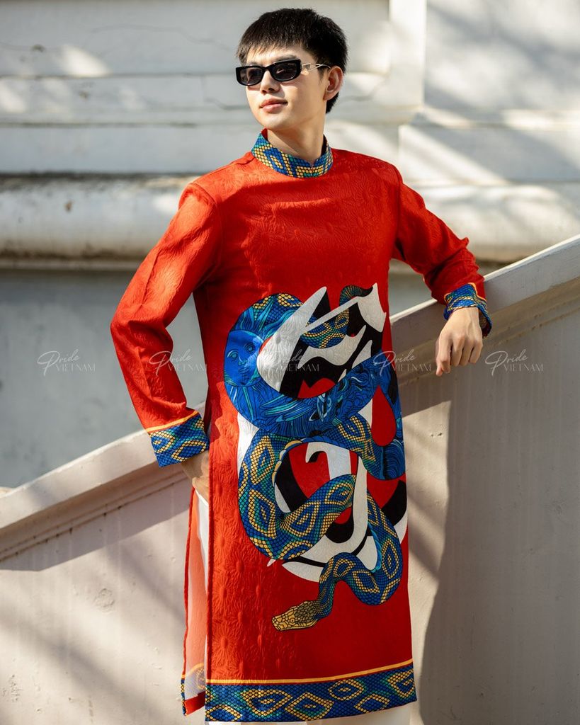 Áo Dài Nam F2 Gấm Đỏ Rắn - Không Kèm Quần