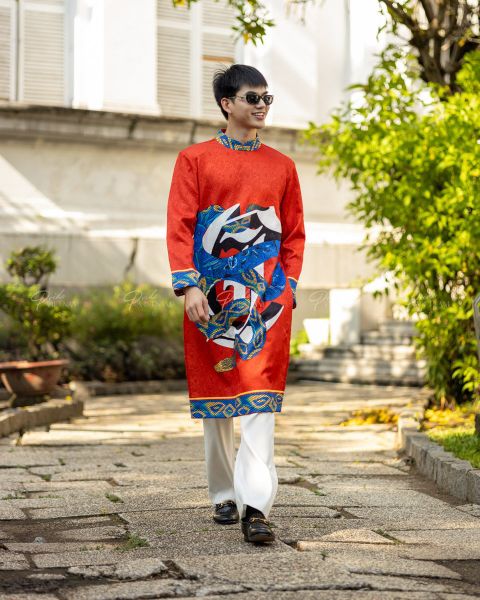 Áo Dài Nam F2 Gấm Đỏ Rắn - Không Kèm Quần