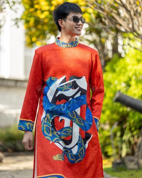 Áo Dài Nam F2 Gấm Đỏ Rắn - Không Kèm Quần