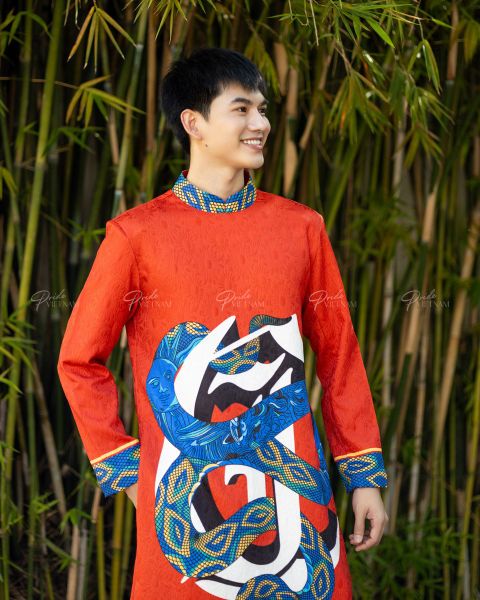 Áo Dài Nam F2 Gấm Đỏ Rắn - Không Kèm Quần