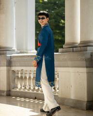 Áo Dài Nam F2 Gấm Xanh Rắn - Không Kèm Quần