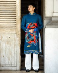 Áo Dài Nam F2 Gấm Xanh Rắn - Không Kèm Quần