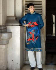 Áo Dài Nam F2 Gấm Xanh Rắn - Không Kèm Quần