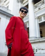 Áo Dài Nam F2 Linen Đỏ Phối Họa Tiết - Không Kèm Quần