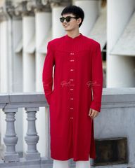 Áo Dài Nam F2 Linen Đỏ Kết Nút - Không Kèm Quần