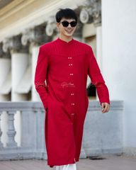 Áo Dài Nam F2 Linen Đỏ Kết Nút - Không Kèm Quần