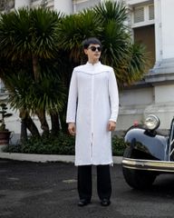 Áo Dài Nam F2 Linen Trắng Đột Chỉ - Không Kèm Quần