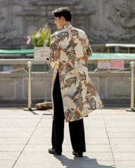 Áo Dài Gấm Nam F2 Kem Họa Tiết Pride Việt Nam - Không Kèm Quần