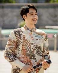 Áo Dài Gấm Nam F2 Kem Họa Tiết Pride Việt Nam - Không Kèm Quần