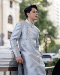 Áo Dài Gấm Nam F2 Xanh Pastel Pride Việt Nam - Không Kèm Quần