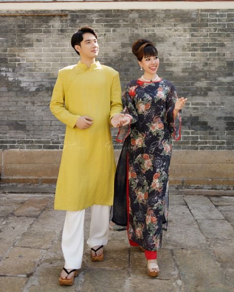 Áo Dài Linen Nam F2 Vàng Pride Việt Nam - Không Kèm Quần