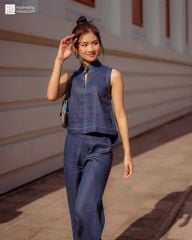 Áo Kiểu Nữ F2 Linen Xanh Đen