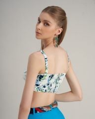Áo Bra Linen Nữ F2 Trắng Xanh Holiday Vibes