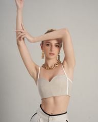 Áo Bra Linen Nữ F2 Kem Viền Trắng Hello New Day