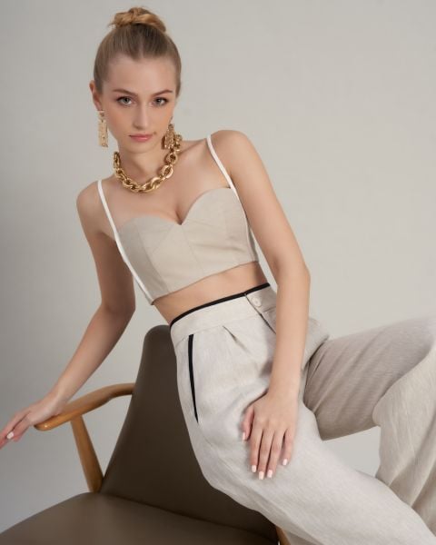 Áo Bra Linen Nữ F2 Kem Viền Trắng Hello New Day
