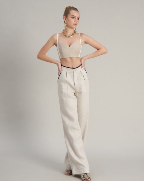 Áo Bra Linen Nữ F2 Kem Viền Trắng Hello New Day