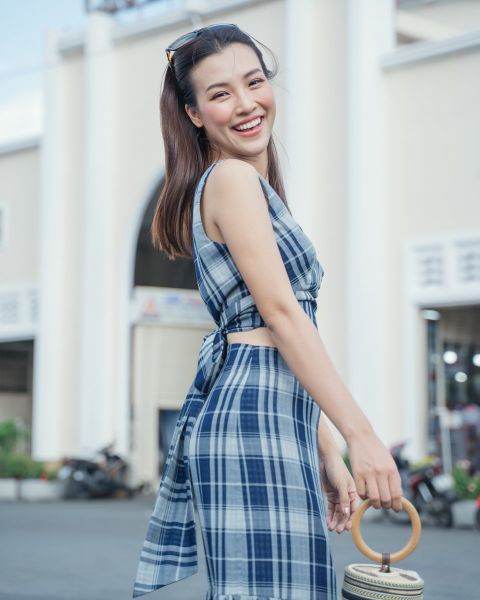 Áo Kiểu Kate Xanh Caro City Girl