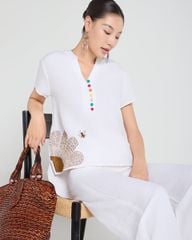 Áo Kiểu Nữ F2 Linen Trắng Thêu A Touch Of Effortless Elegance