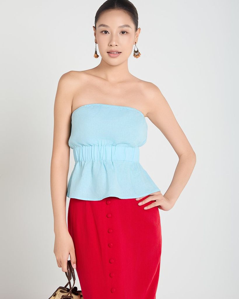 Áo Kiểu Nữ F2 Linen Xanh A Touch Of Effortless Elegance