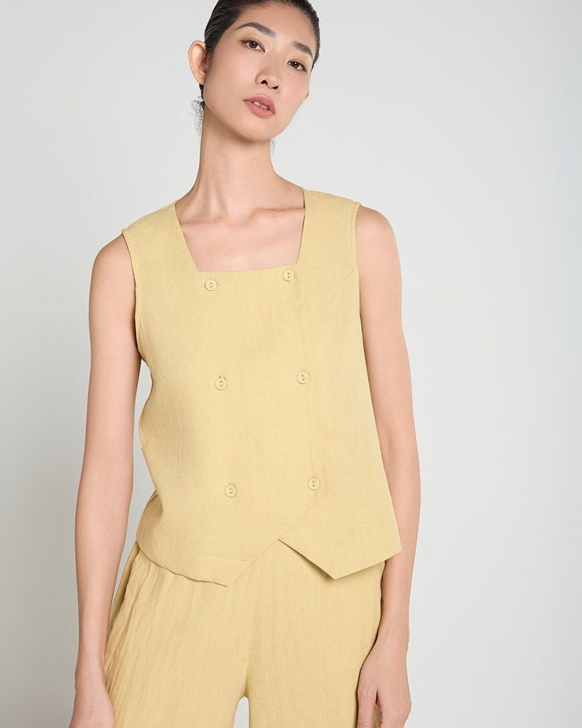 Áo Kiểu Nữ F2 Linen Vàng A Touch Of Effortless Elegance