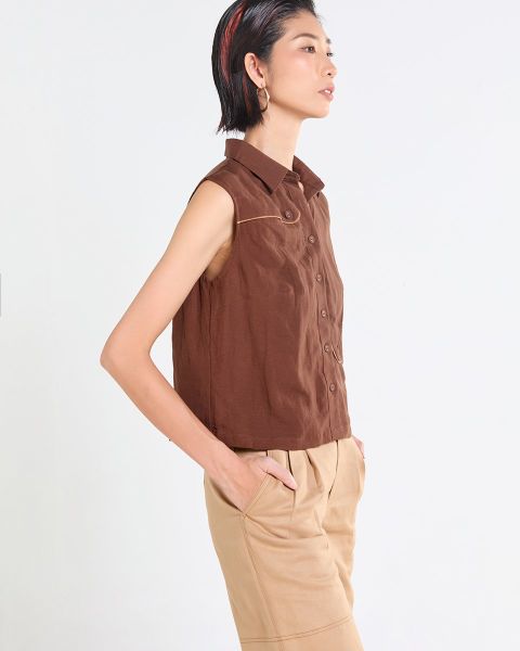 Áo Linen Nữ F2 Nâu Đậm Tender Drit