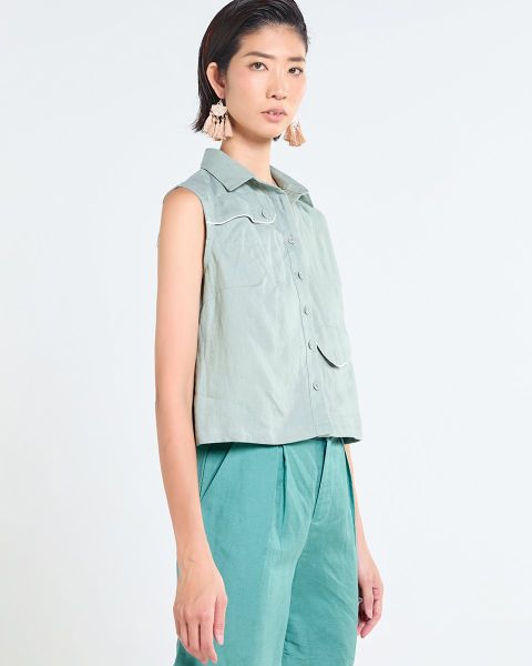 Áo Linen Nữ F2 Xanh Vỏ Đậu Tender Drit