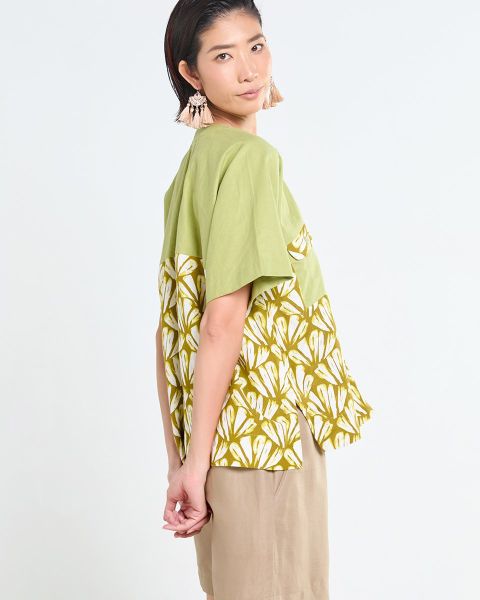 Áo Linen Nữ F2 Xanh Phối Họa Tiết Tender Drit