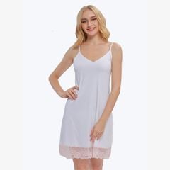 Đầm Ngủ Nữ Hai Dây Thun Lạnh Phối Ren Sexy & Comport Miley Lingerie Màu Trắng DMS0201