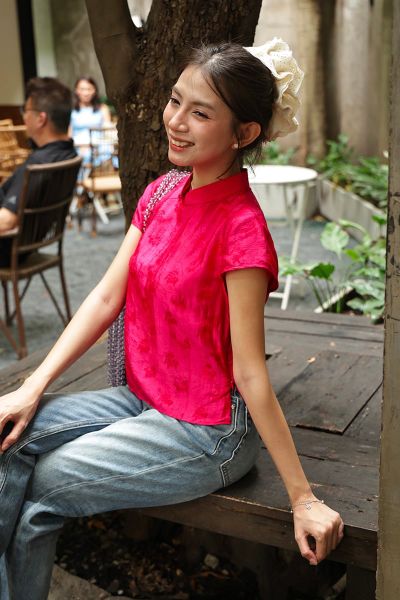 Áo Nữ TheBlueTshirt Cánh Lụa Tơ Tằm - Hồng Sen