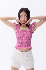 Áo Kiểu Nữ TheBlueTshirt Girly Top - True Pink Gingham ZigZag