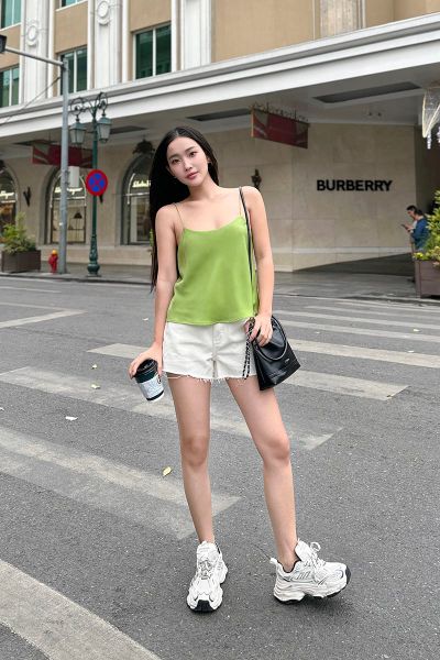 Áo Nữ TheBlueTshirt Daily Cami Top - Lụa Tổng Hợp Xanh Cốm
