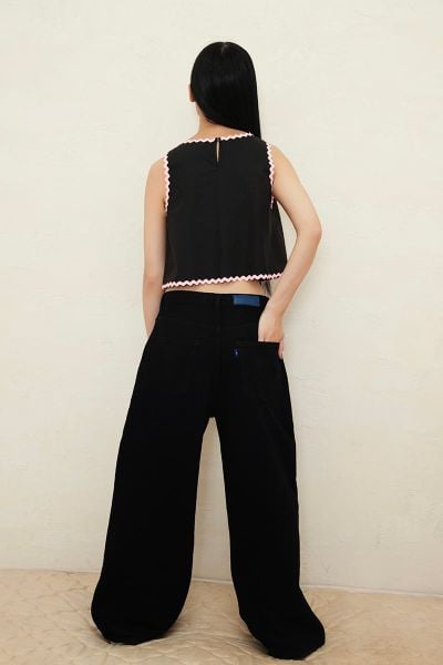 Áo Nữ TheBlueTshirt ZigZag Lace Top - Black Poplin