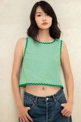 Áo Nữ TheBlueTshirt ZigZag Lace Top - Green Checked Cotton