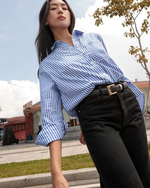 Áo Sơ Mi Nữ TheBlueTshirt New Pocket Oversize Shirt - BlueMade Stripe