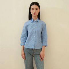 Áo Nữ TheBlueTshirt Blue Checked Treasure Shirt - ZigZag Lace Collar