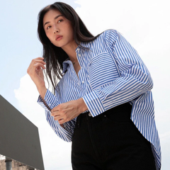 Áo Sơ Mi Nữ TheBlueTshirt New Pocket Oversize Shirt - BlueMade Stripe
