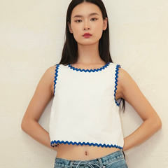 Áo Nữ TheBlueTshirt ZigZag Lace Top - White Poplin