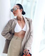 Áo Blazer Nữ Linen Nâu Nhạt F2 Chocolate Fall In Love