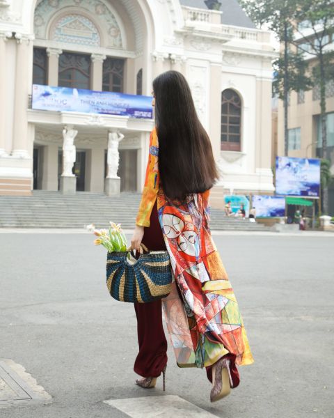 Áo Dài Lụa Cam Gems Of VietNam - Không Kèm Quần