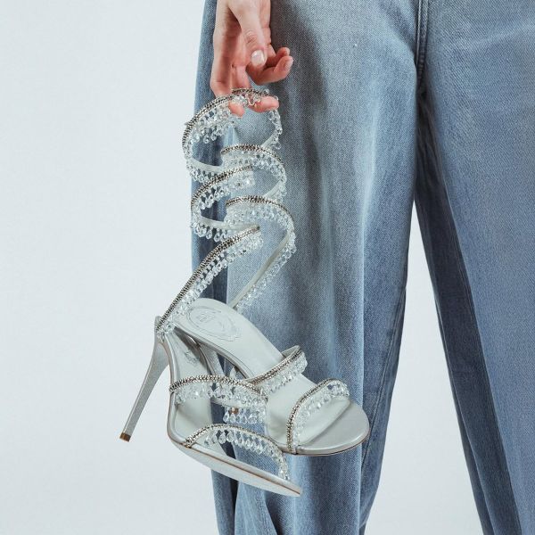 Giày Cao Gót Nữ Rene Caovilla Chandelier Ivory Sandal 105