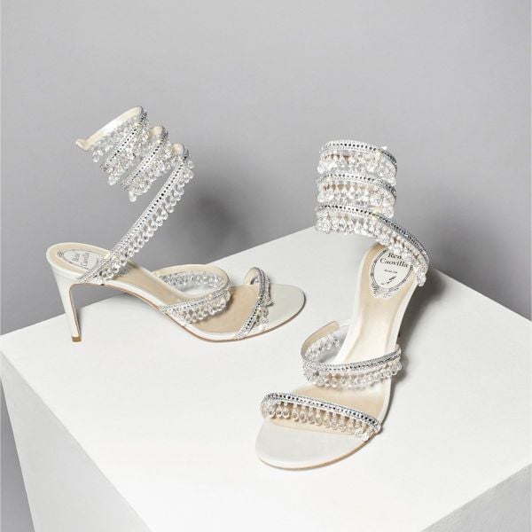 Giày Cao Gót Nữ Rene Caovilla Chandelier Ivory Sandal 105