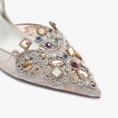 Giày Cao Gót Nữ Rene Caovilla Jewel Slingback In Lace Veneziana 75