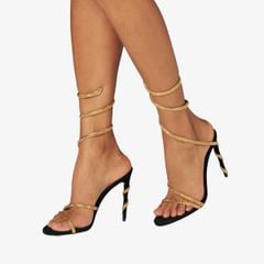 Giày Cao Gót Nữ Rene Caovilla Margot Snake Black Jewel Sandals 105